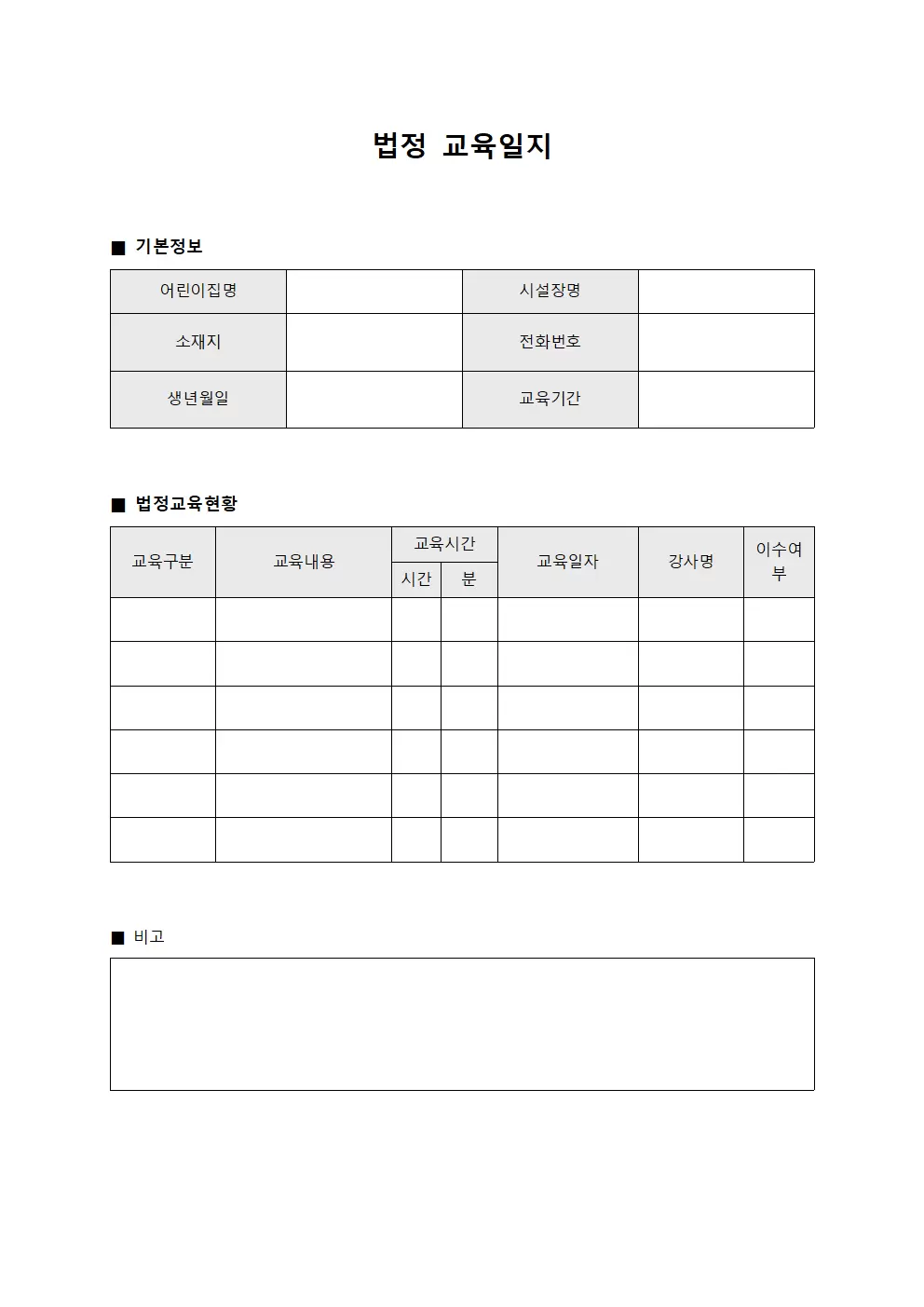 어린이집운영 법정교육일지 현황