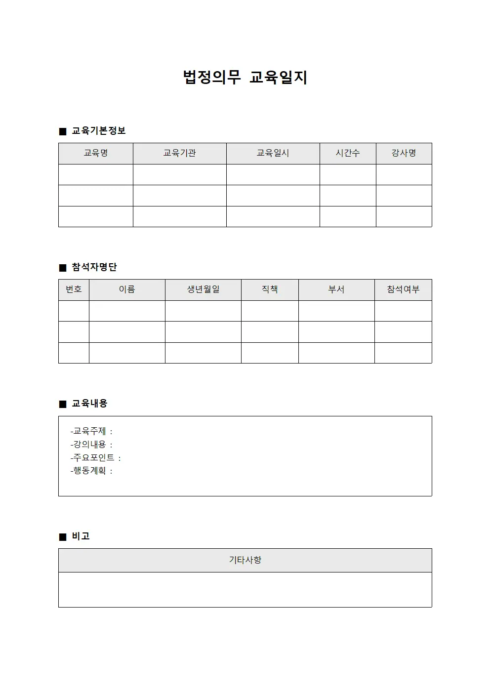 운영인 법정의무교육일지 사항