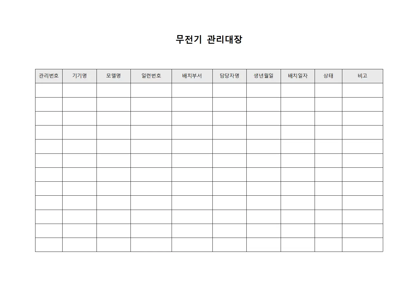 무전기관리대장 - 운영진통신기기