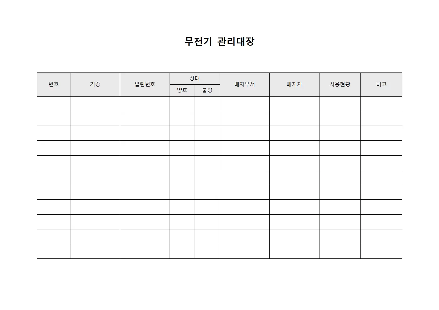 창고운영무선통신 무전기관리대장 서식