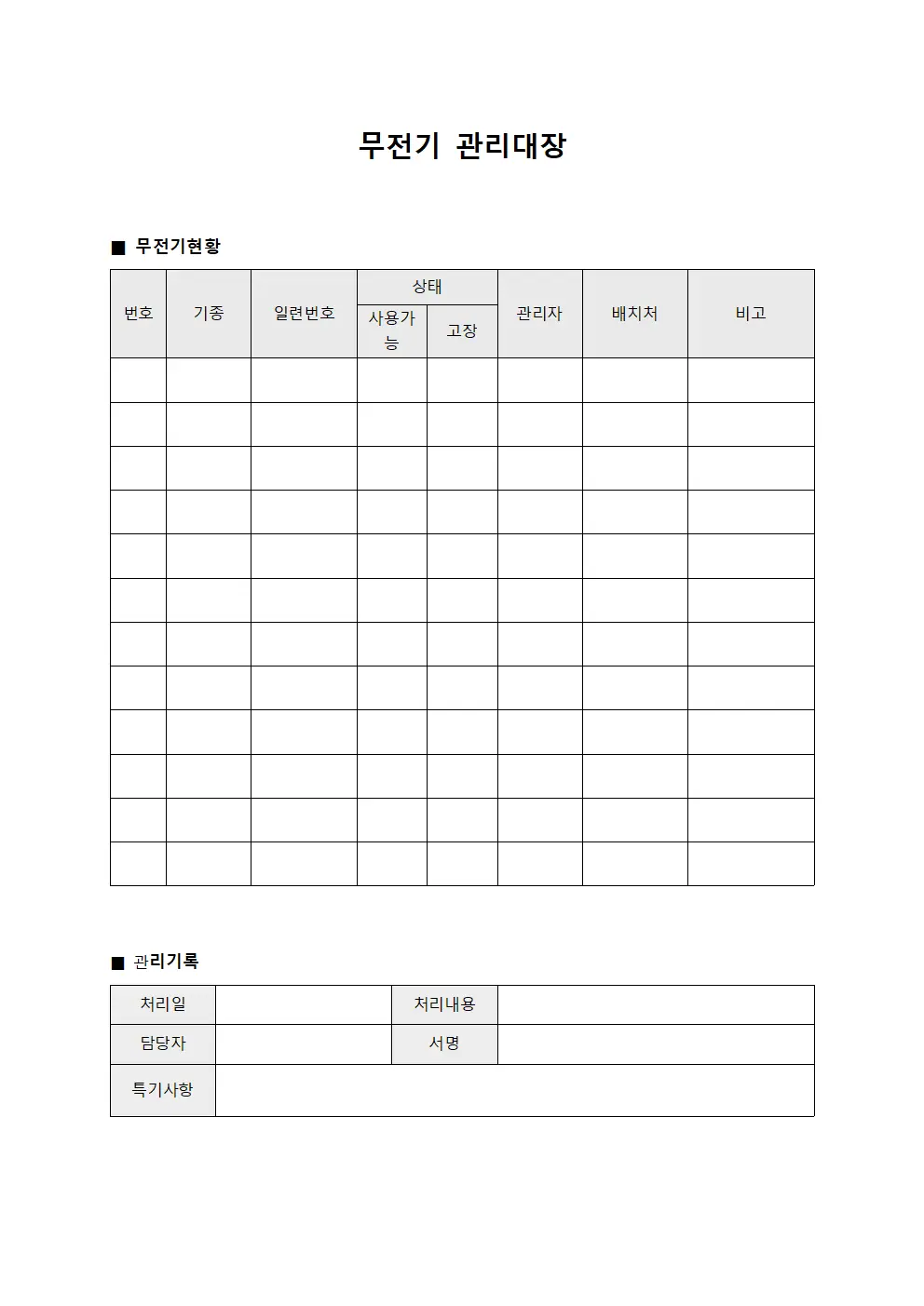 매장운영무선통신 무전기관리대장