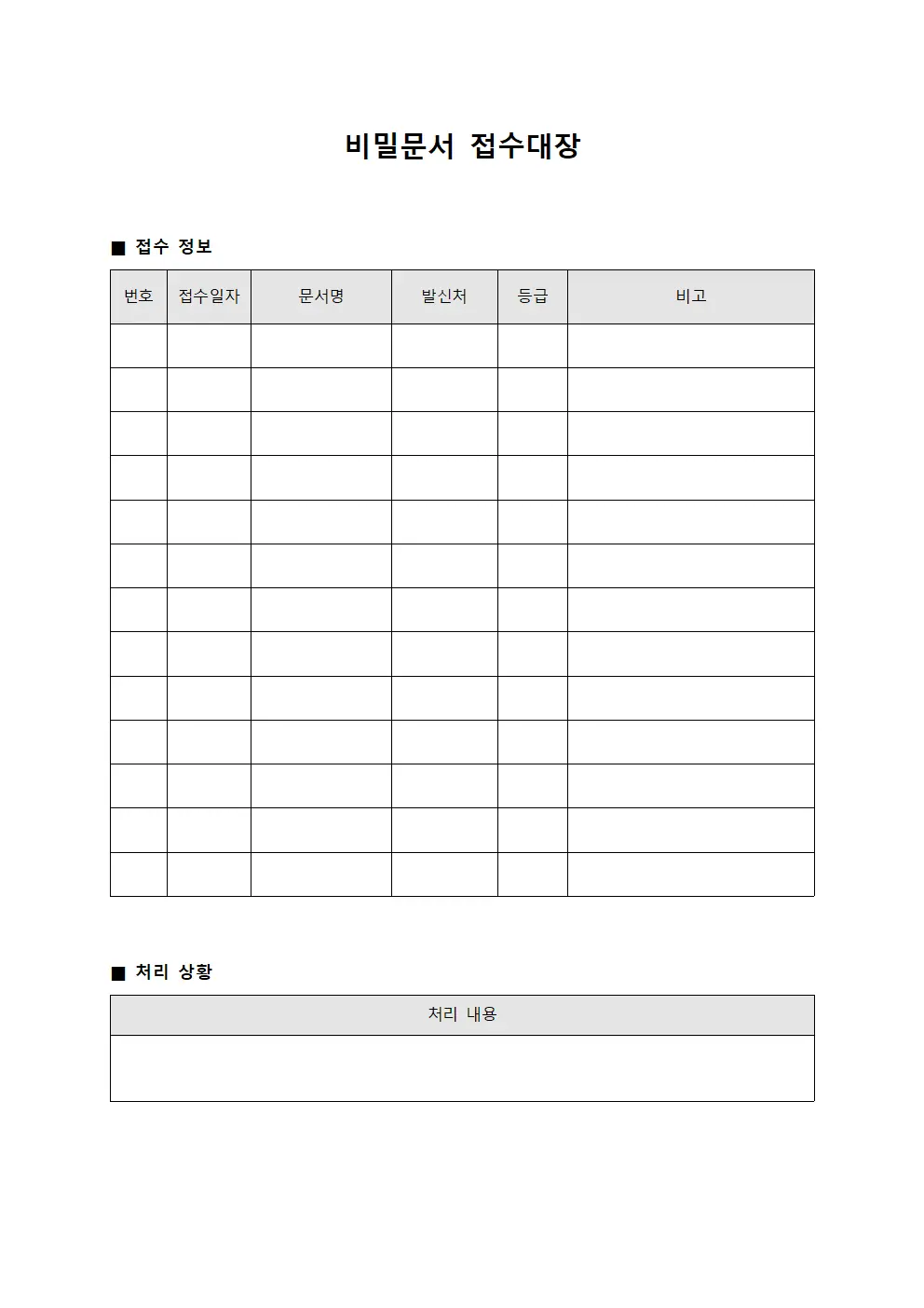 비밀문서접수대장 (위반사항보고서)