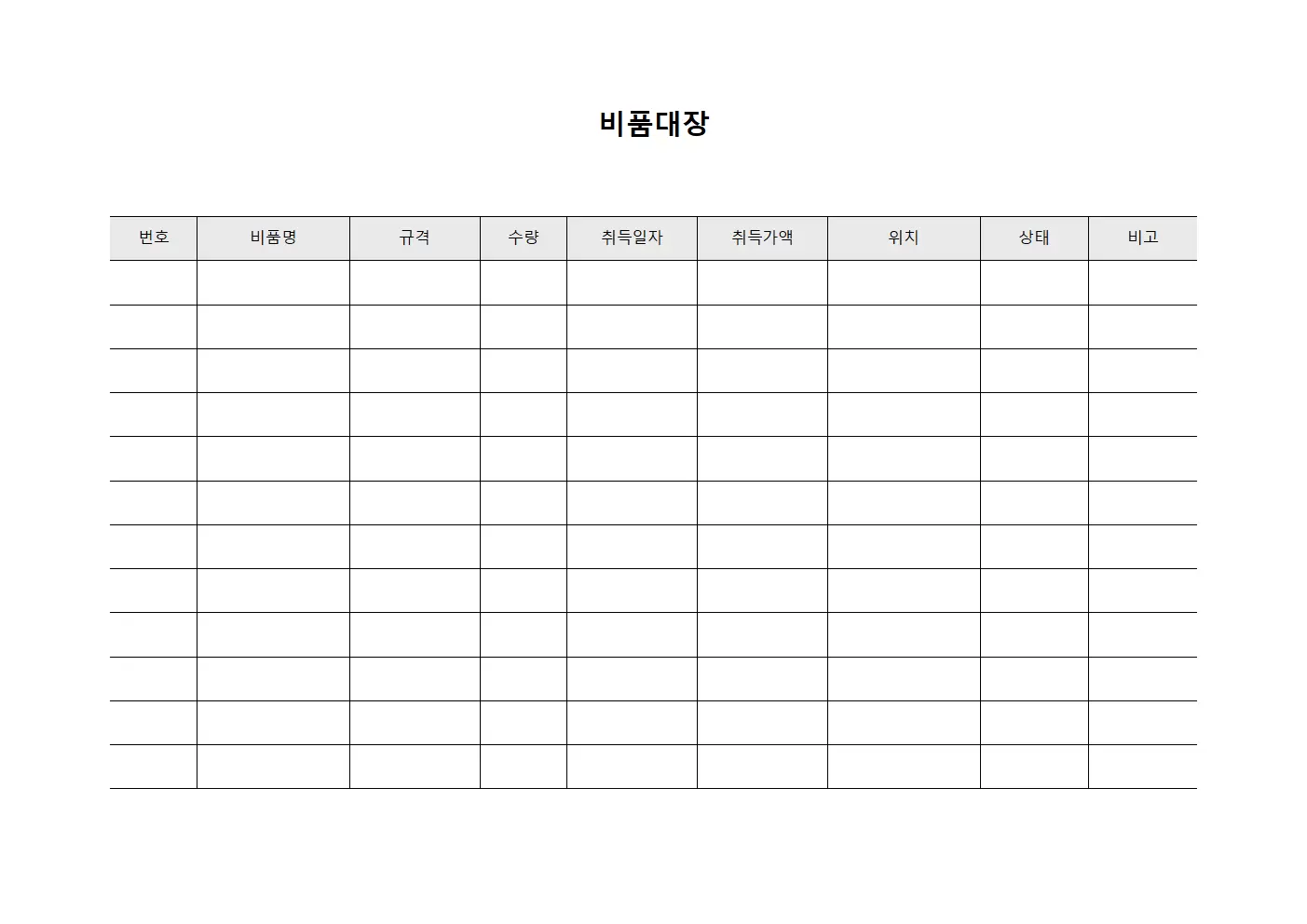 비품대장 (집기류 위치별 현황)