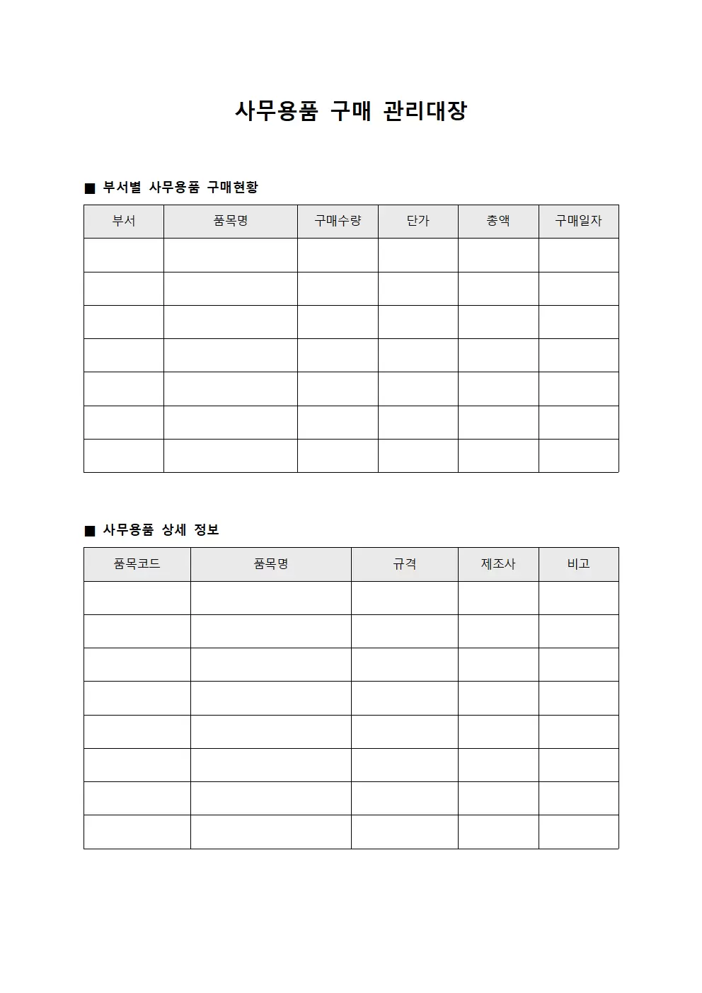 사무용품구매관리대장 - 부서별 운영현황