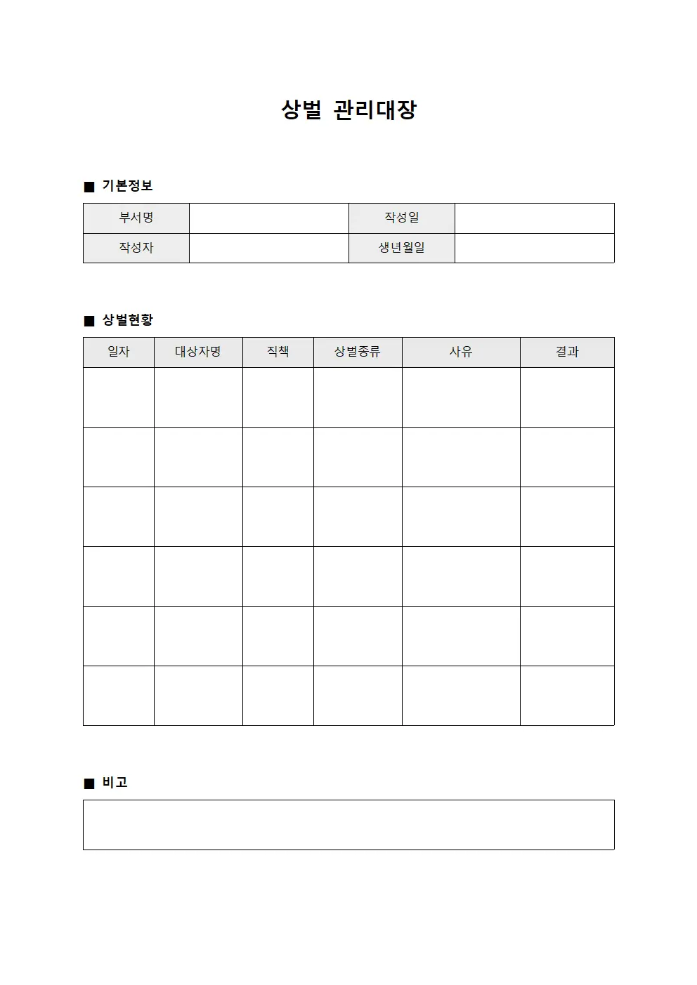 상벌관리대장 (업무추진 운영)