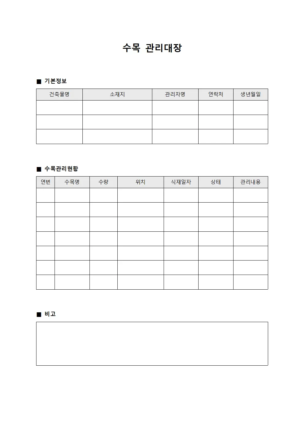 수목관리대장 (건축물부지 운영현황)