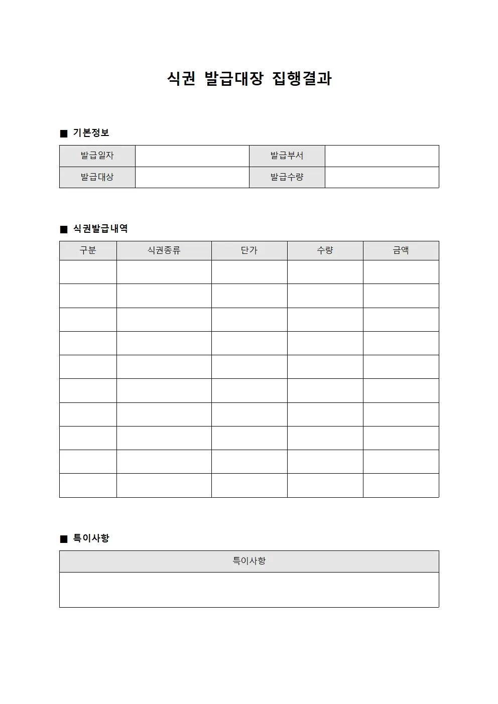 식권발급대장 - 집행결과요약