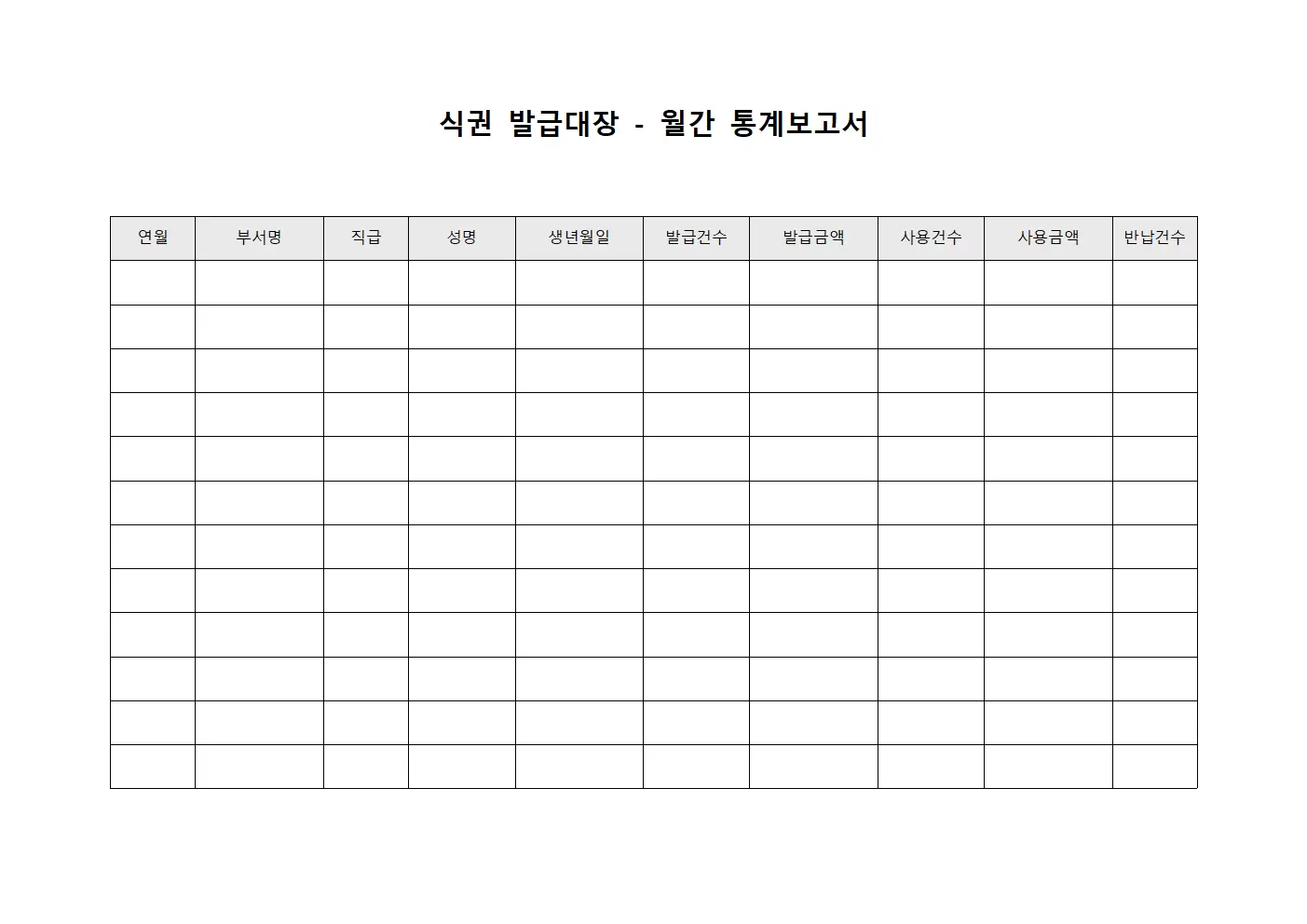식권발급대장 - 월간 통계보고서