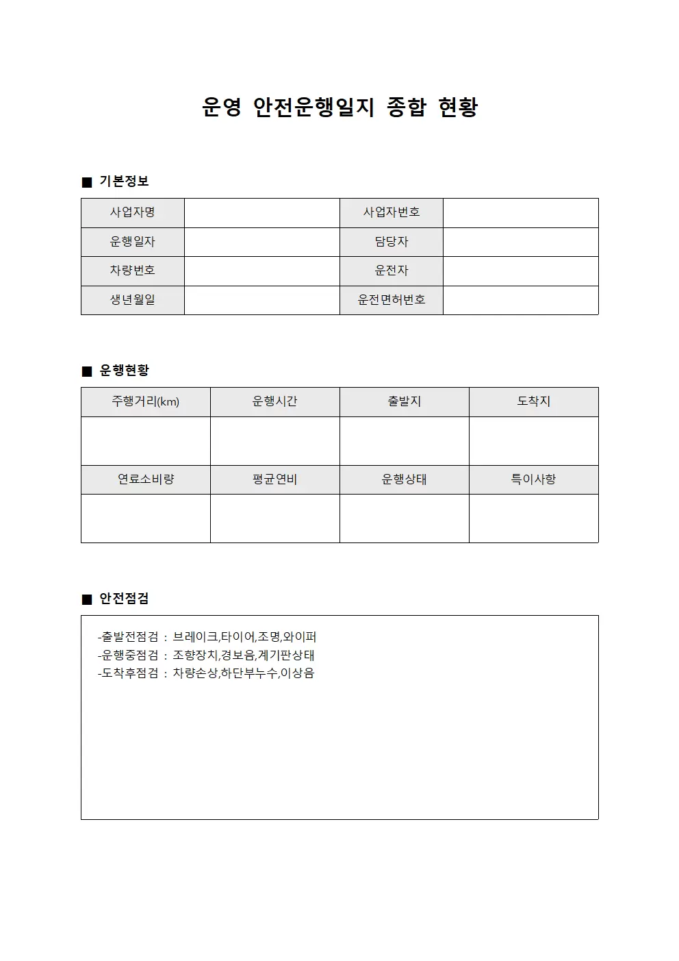 운영 안전운행일지 종합 현황