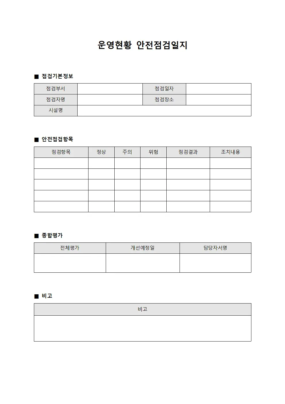 운영현황 안전점검일지