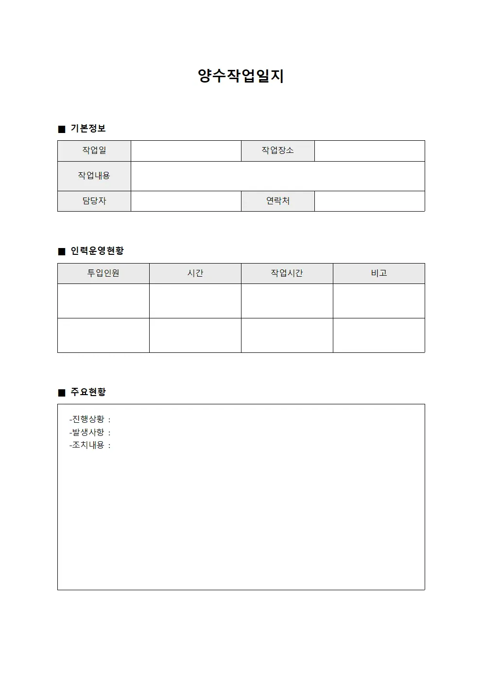양수작업일지 - 인력 운영 현황