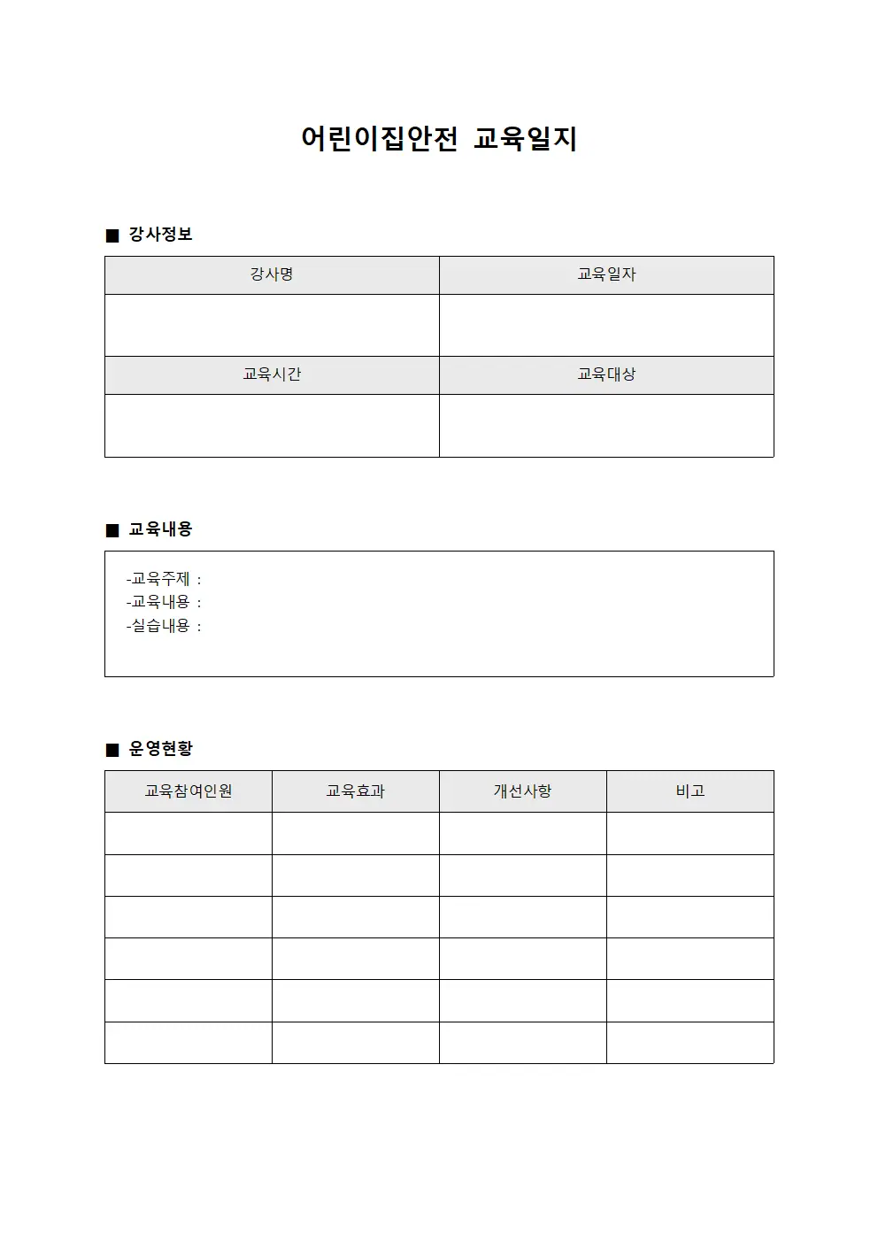 어린이집안전교육일지 - 강사별 운영현황