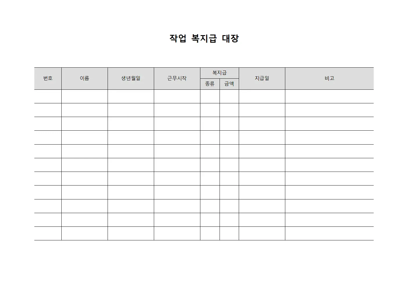 작업복지급대장 (조직 운영 현황)