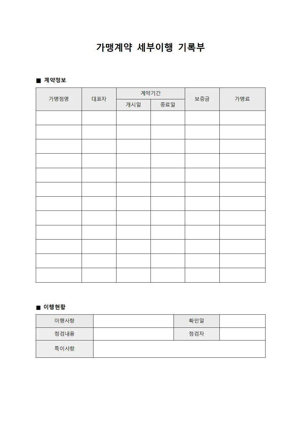 가맹계약 세부이행 기록부