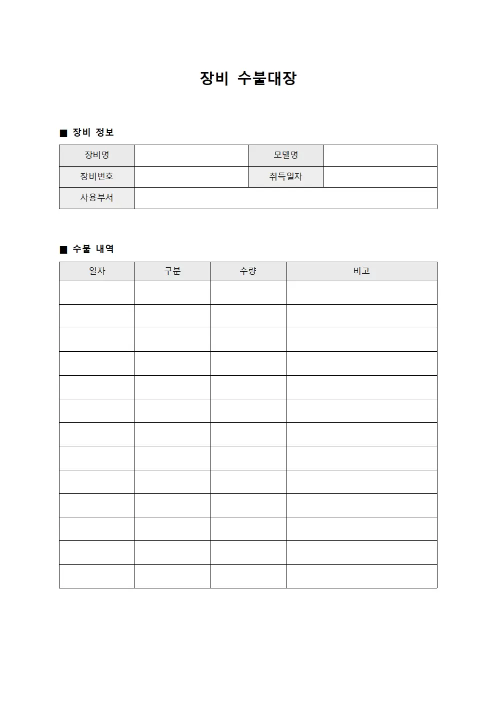 장비수불대장 - 운영 예비용보유현황