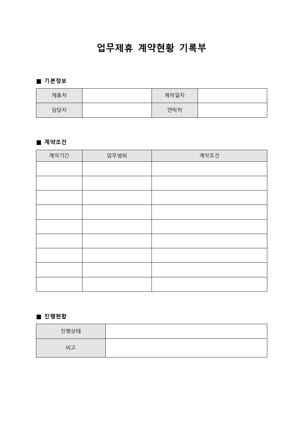 업무제휴 계약현황 기록부 서식문서