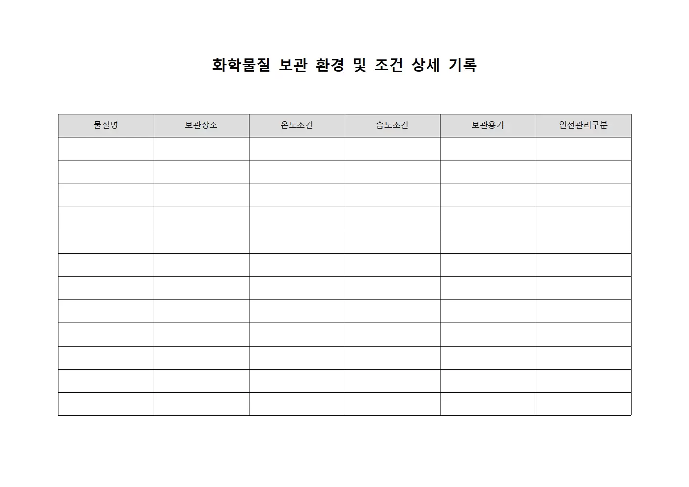 화학물질 보관 환경 및 조건 상세 기록