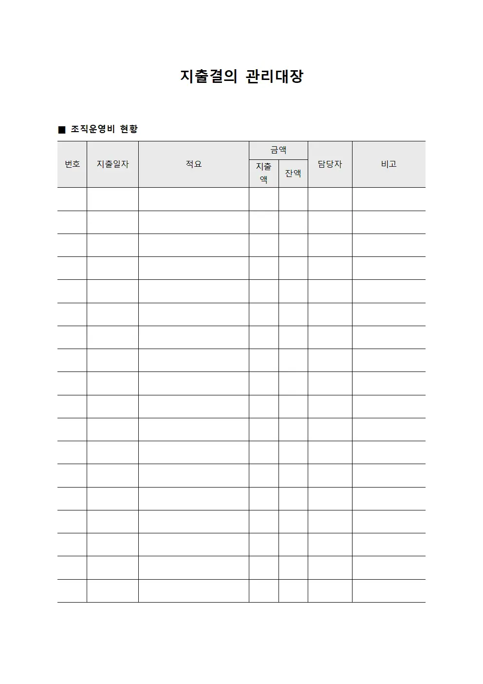지출결의관리대장 (조직운영비 현황)