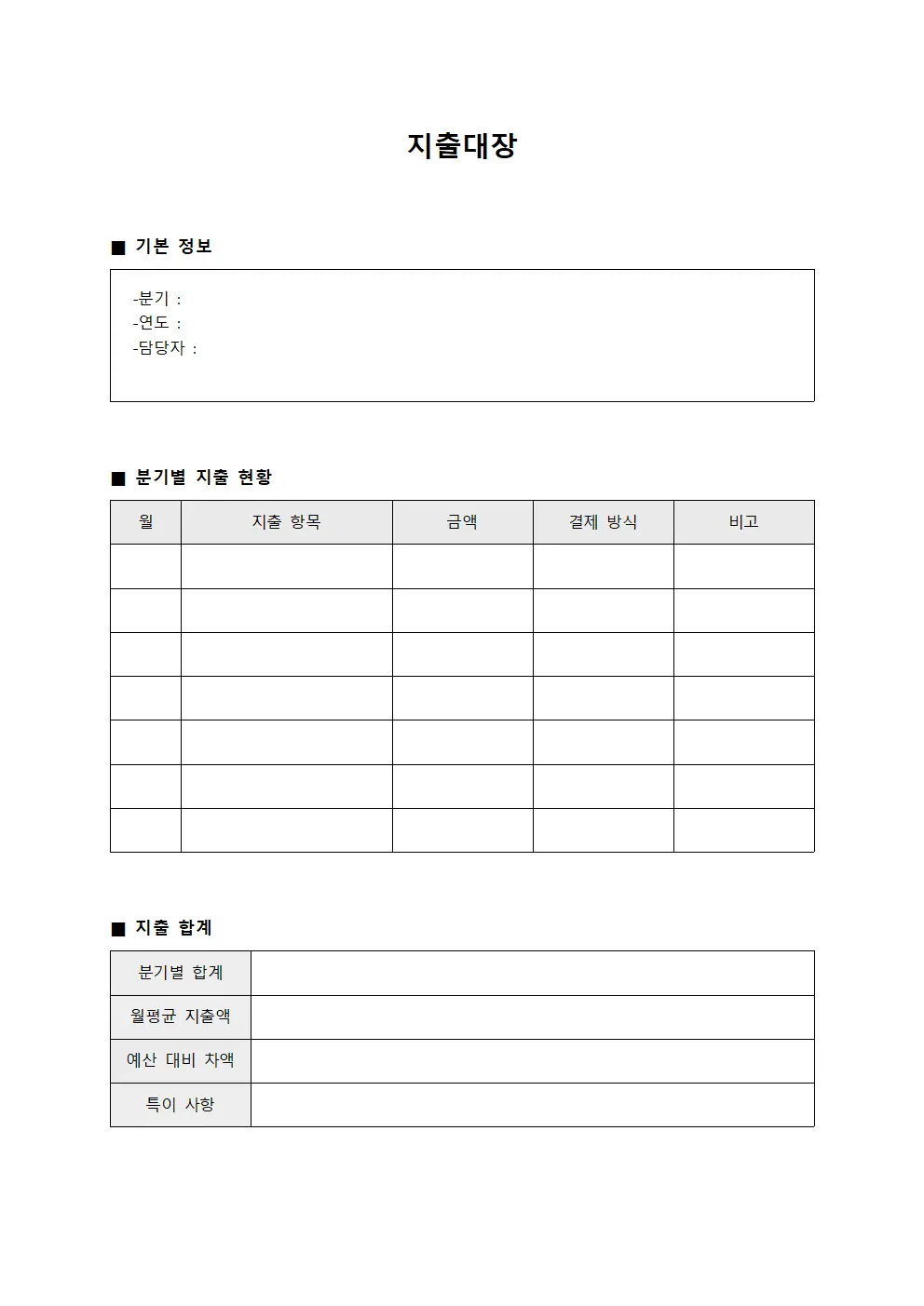 지출대장 - 분기별 지출현황 통계