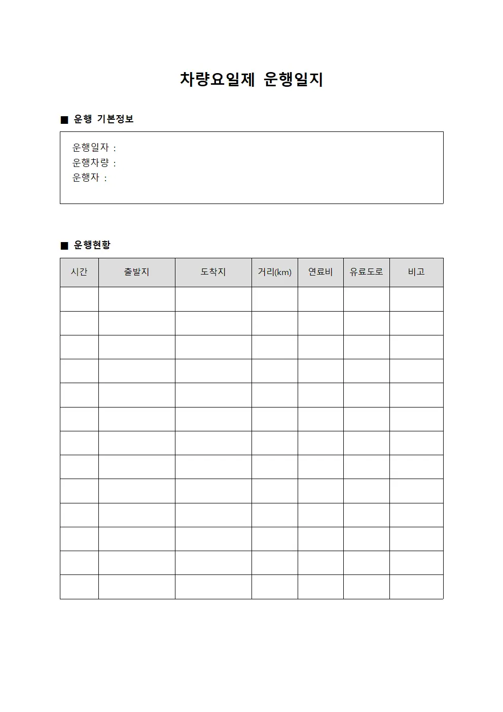 차량요일제운행일지 (예산대비현황)