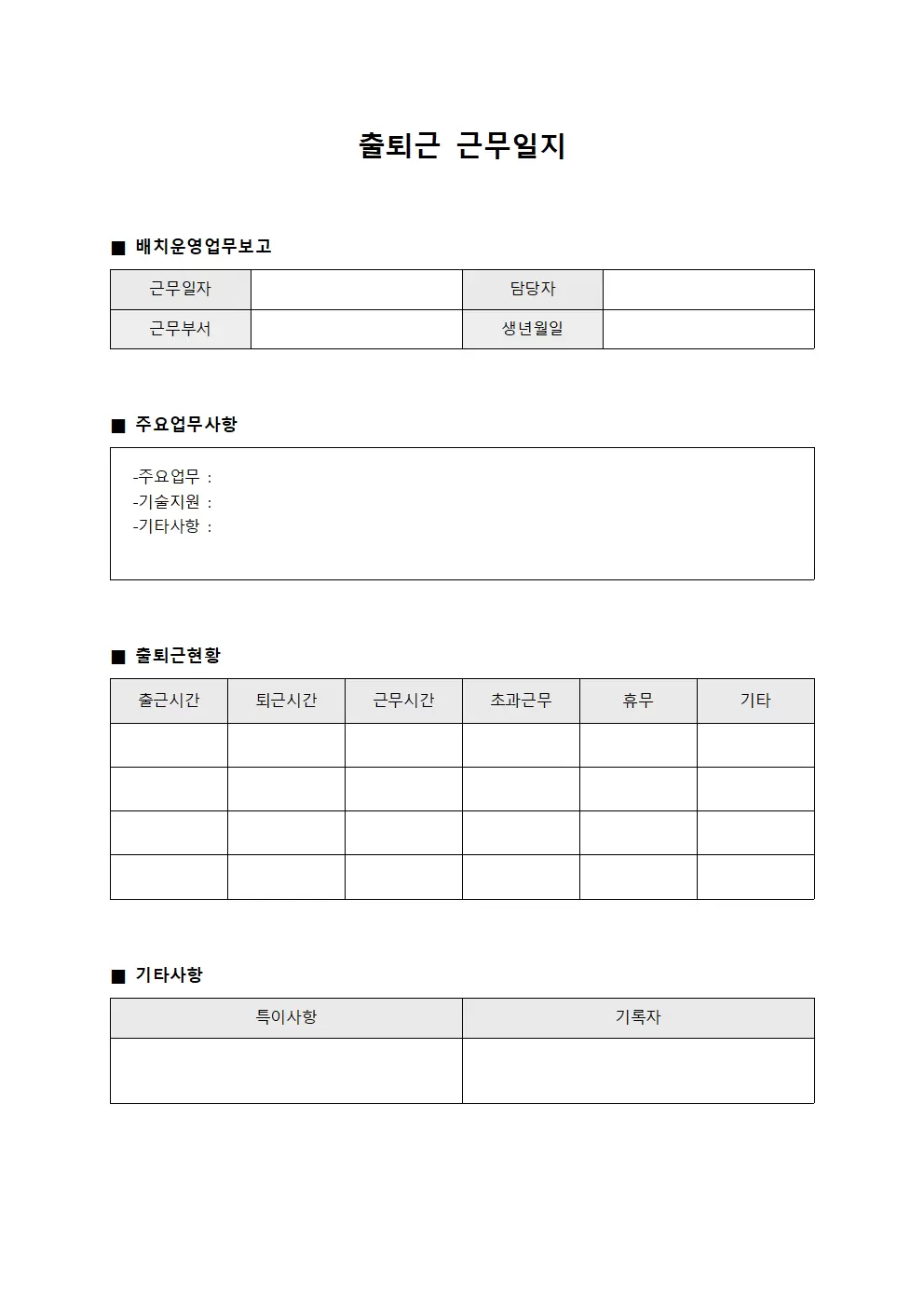 출퇴근근무일지 (배치운영 업무보고)