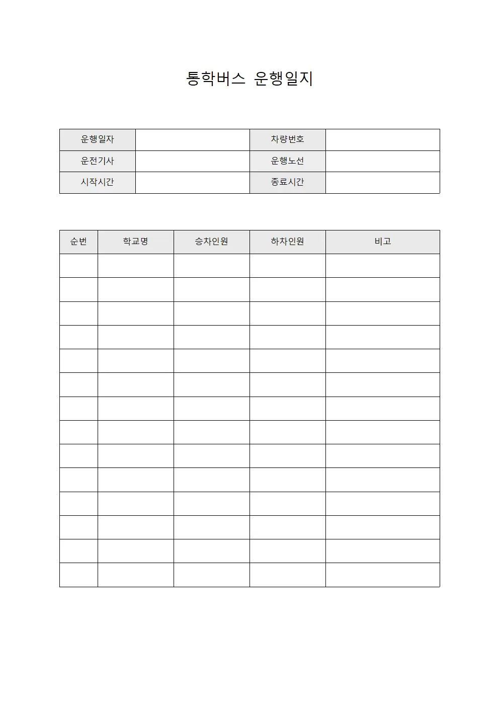 통학버스운행일지 - 일일운송량 집계표