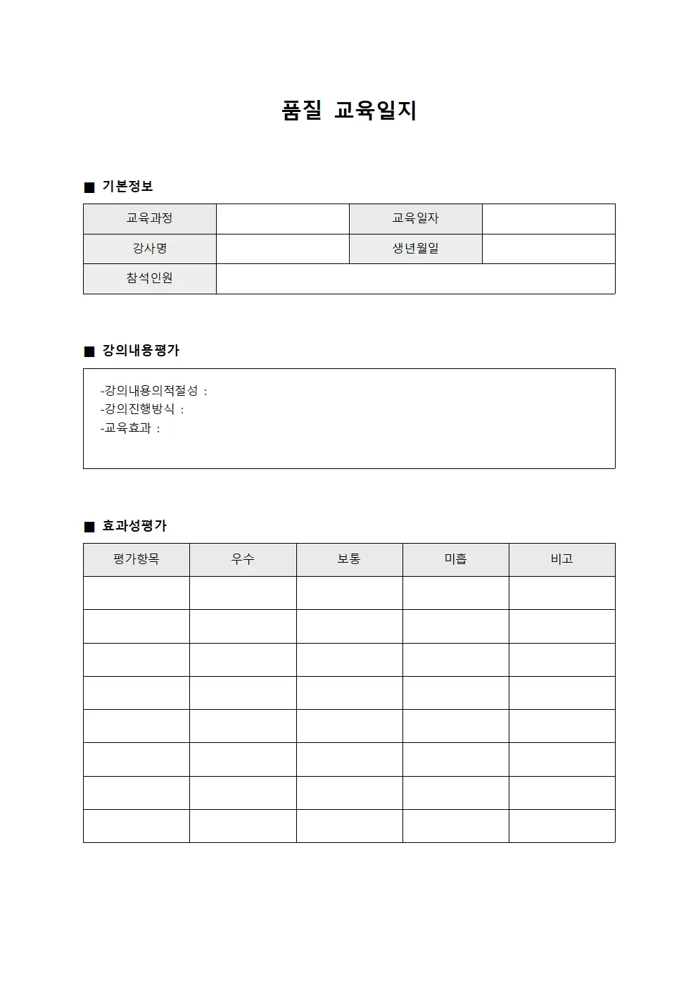 품질교육일지 - 강의운영효과성 현황