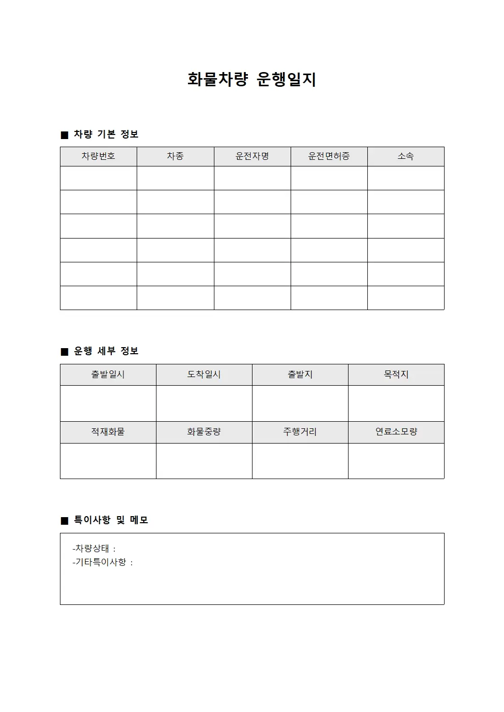 부서별 화물차량운행일지 종합현황