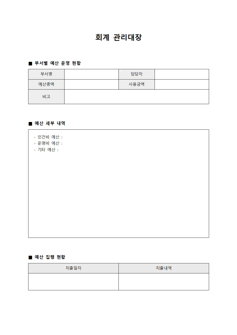 회계관리대장 (부서별예산운영)