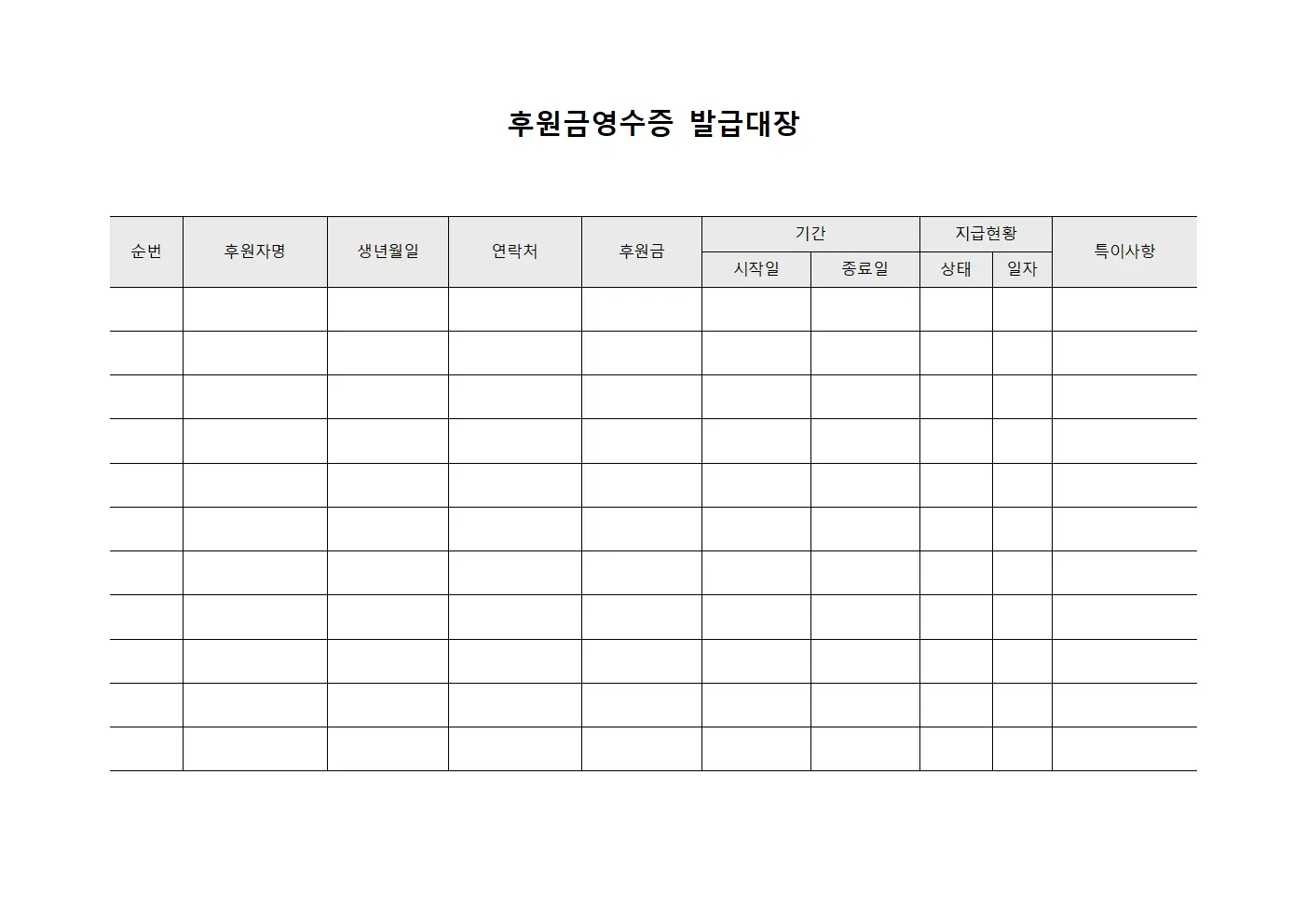 후원금영수증발급대장 지급현황