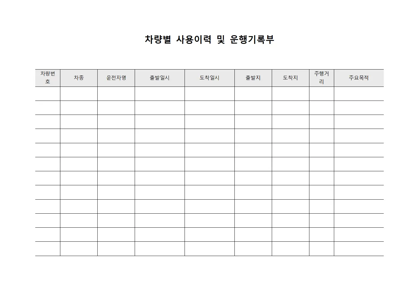 차량별 사용이력 및 운행기록부