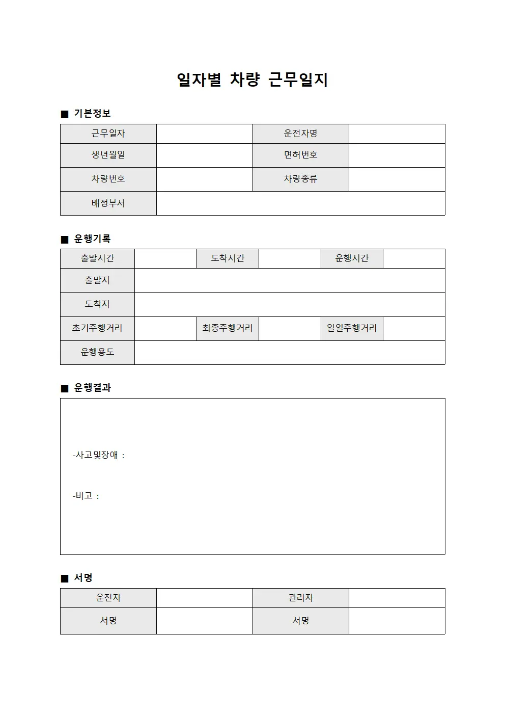 일자별 차량 근무일지