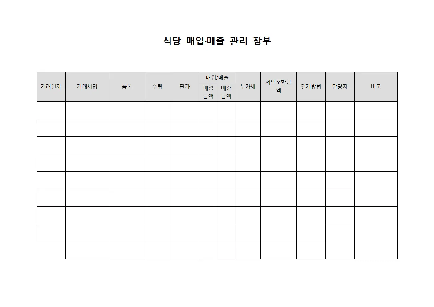 식당 매입·매출 관리 장부