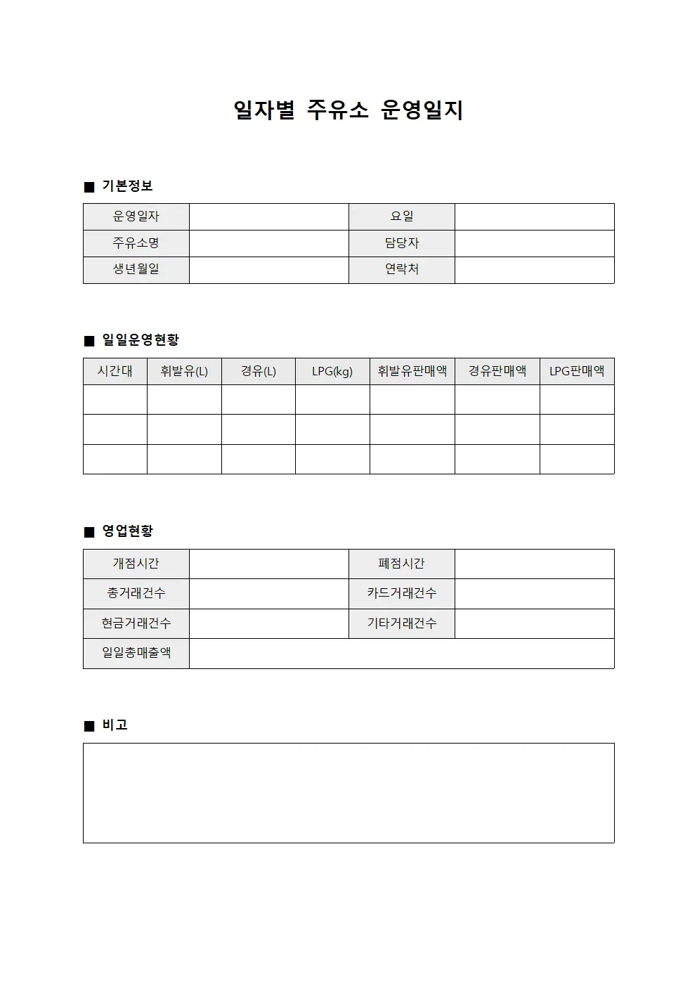 일자별 주유소 운영일지