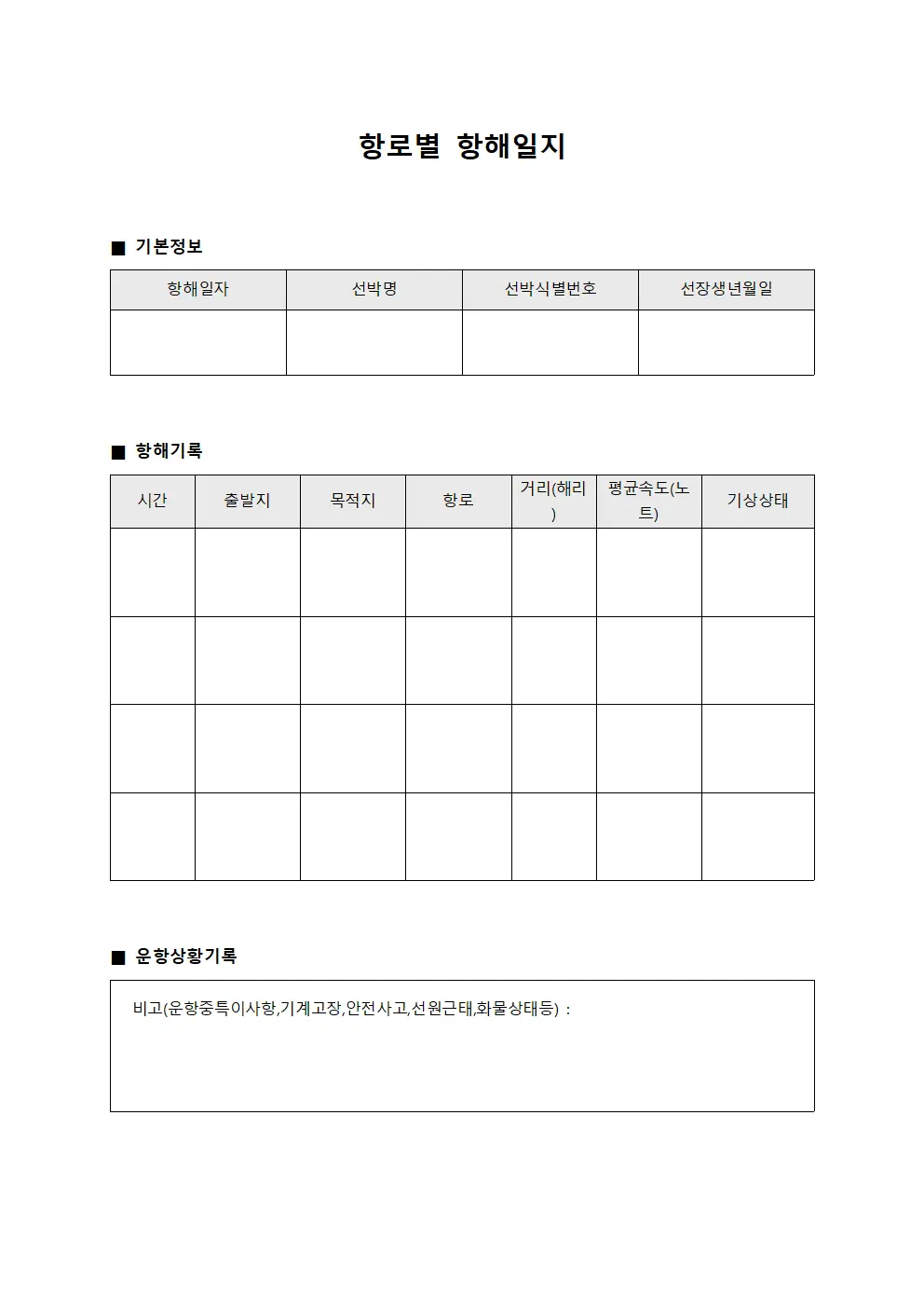 항로별 항해일지