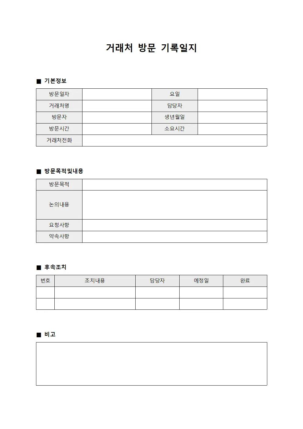 거래처 방문 기록일지