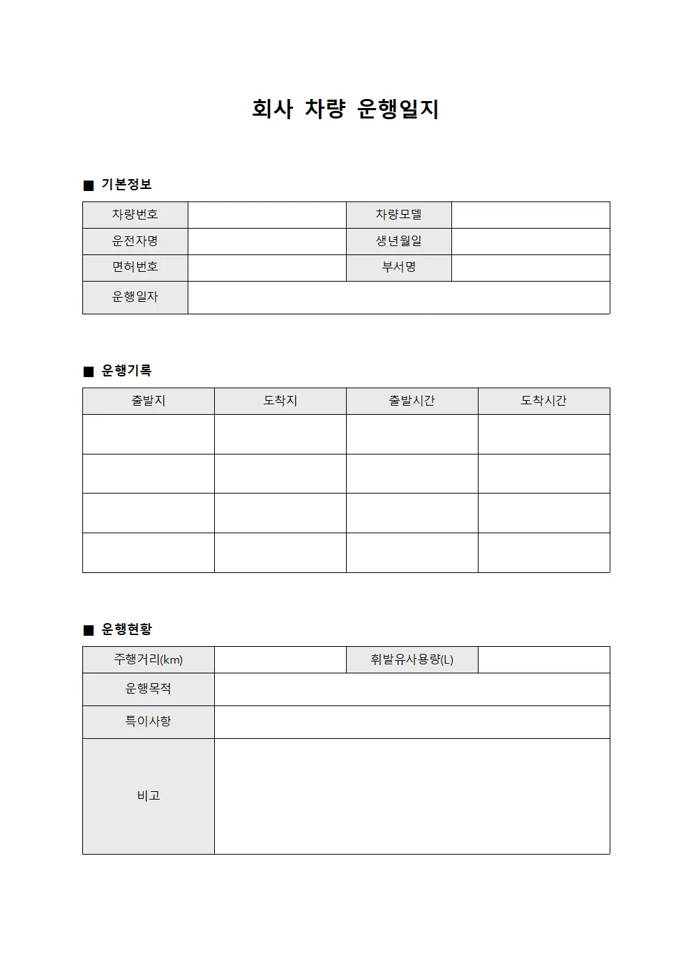 회사 차량 운행일지