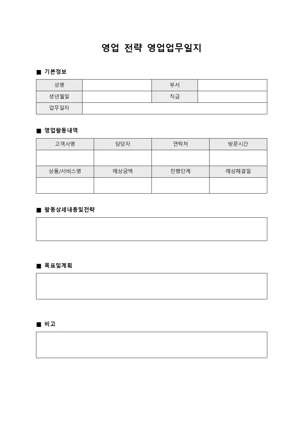 영업 전략 영업업무일지