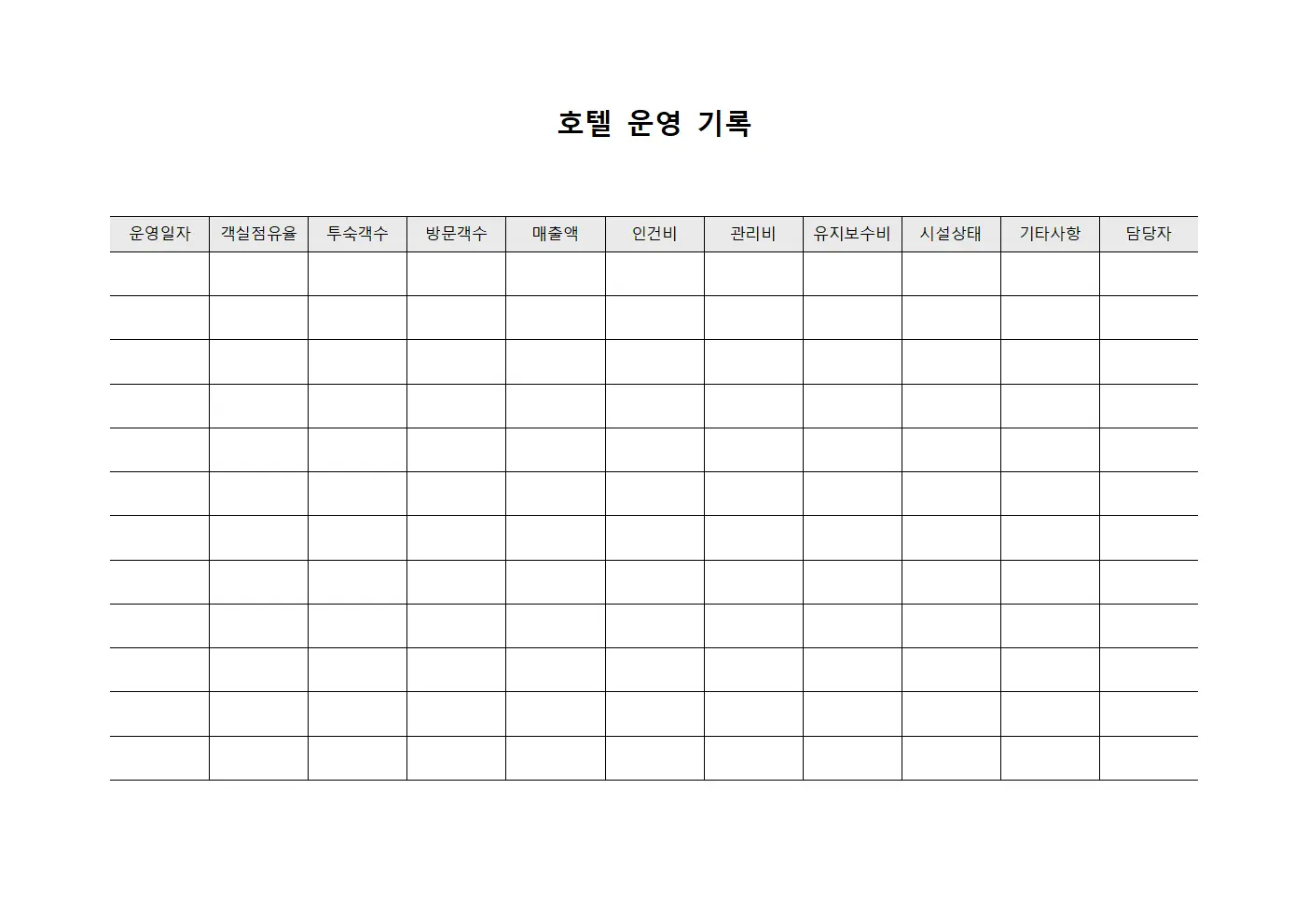 호텔 운영 기록 서식