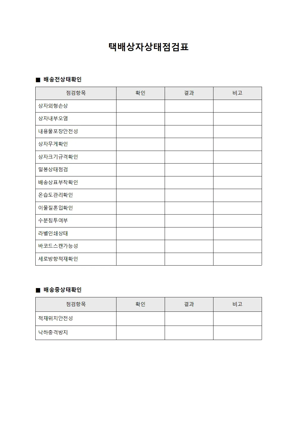 택배상자상태점검표
