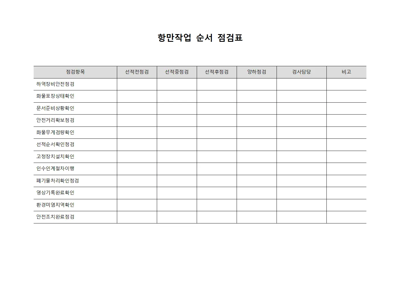 항만작업 순서 점검표