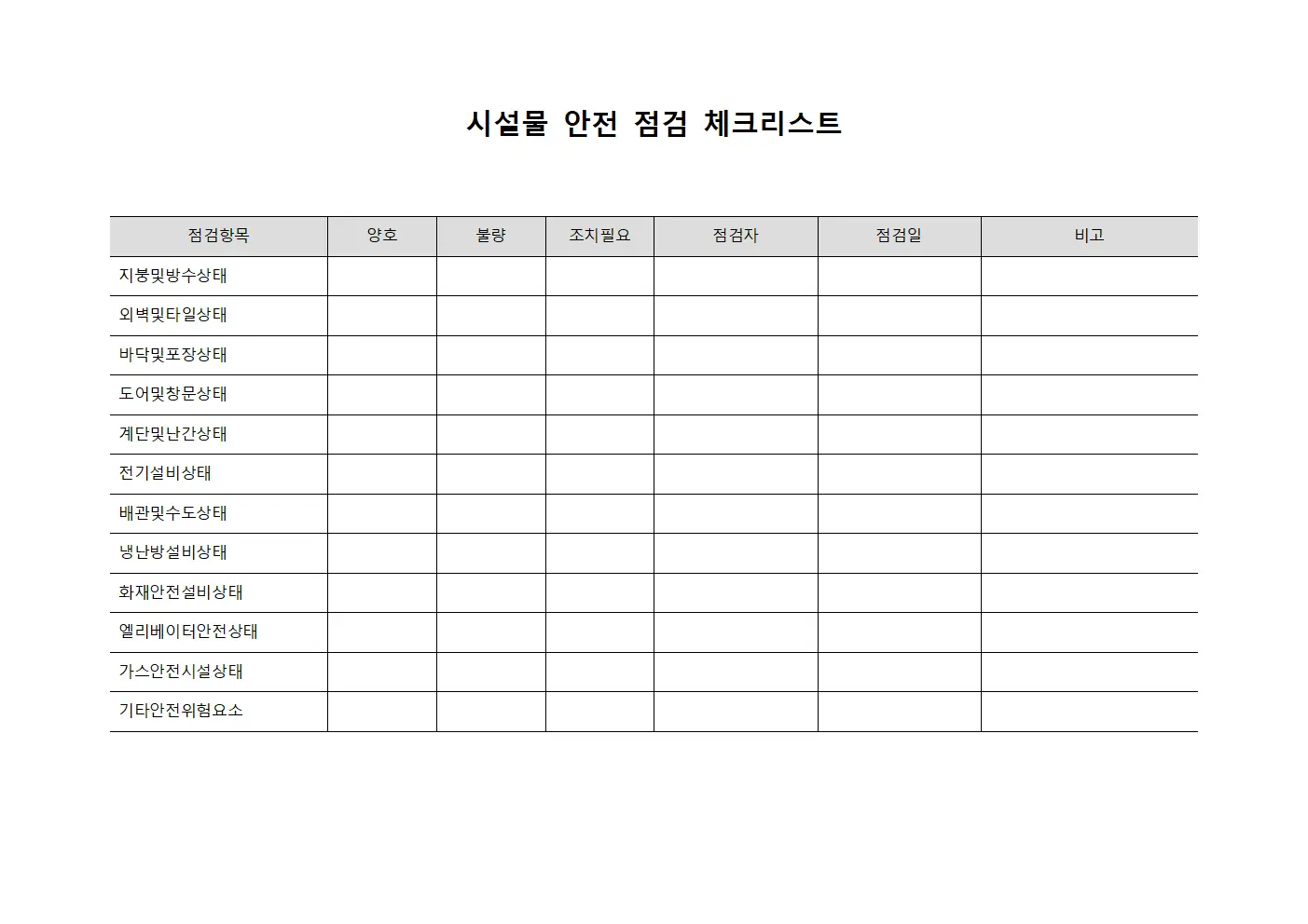 시설물 안전 점검 체크리스트