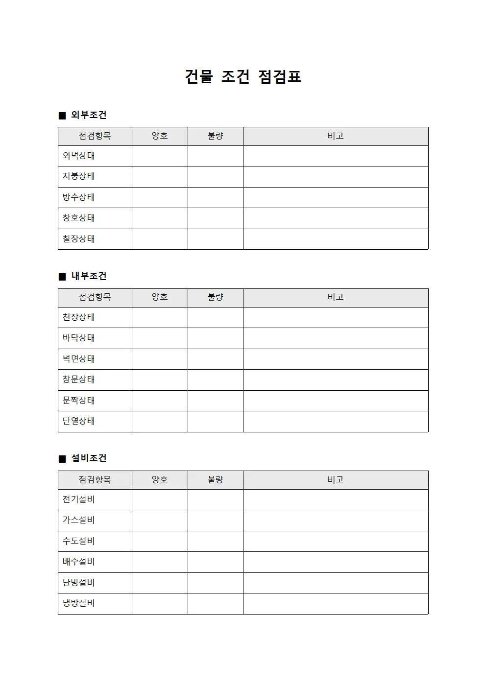건물 조건 점검표