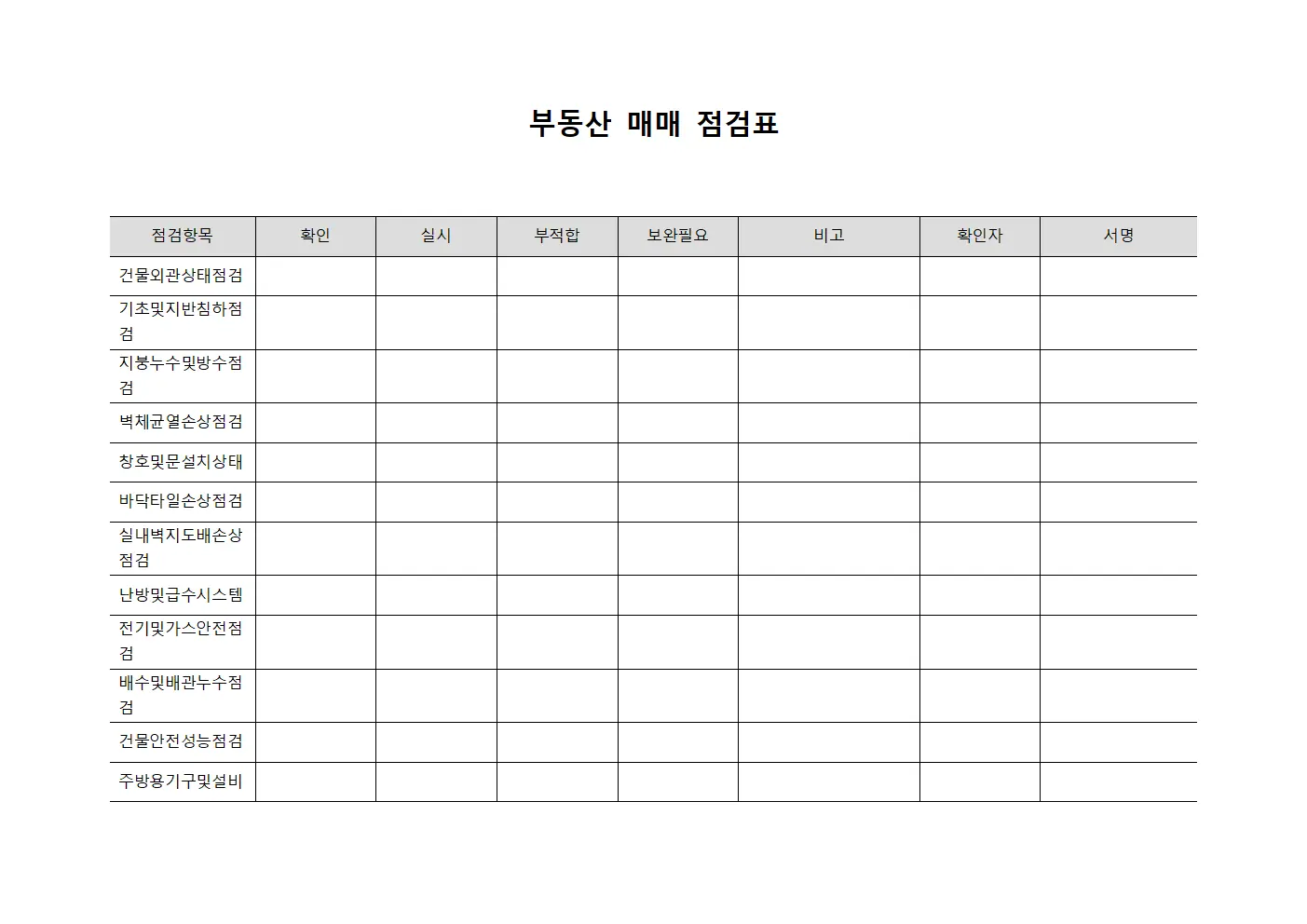 부동산 매매 점검표 서식문서