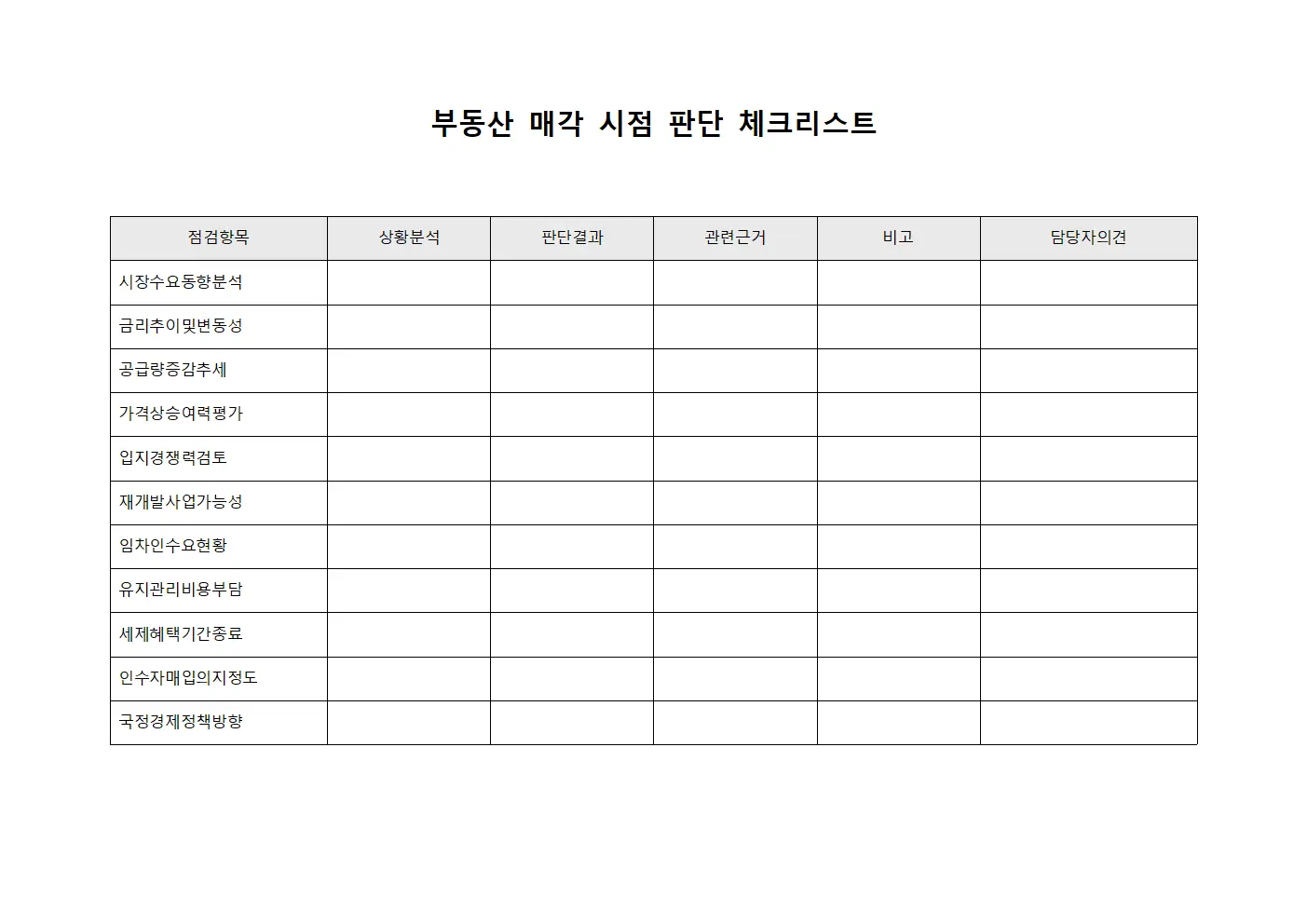 부동산 매각 시점 판단 체크리스트