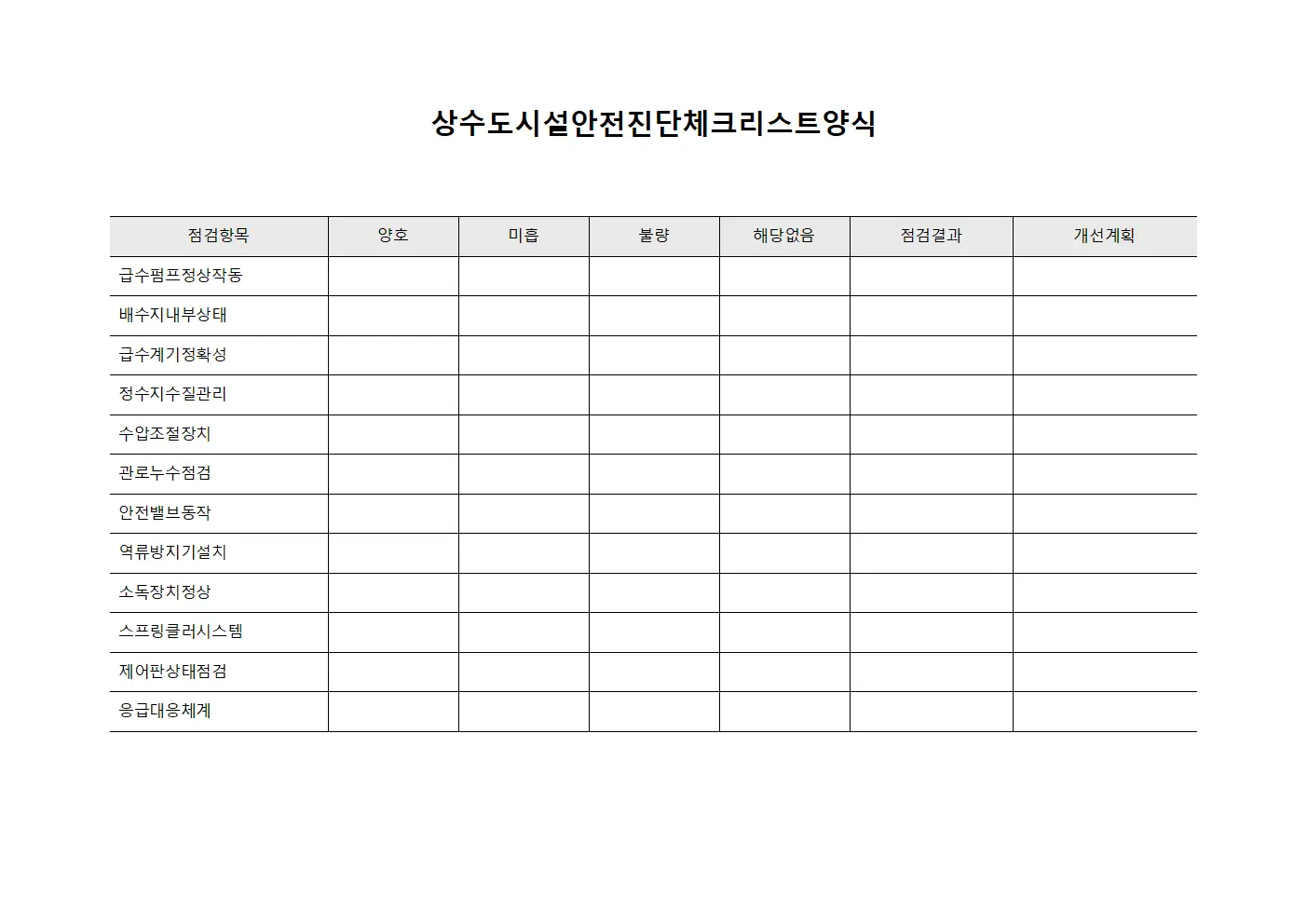 상수도시설안전진단체크리스트 파일서식