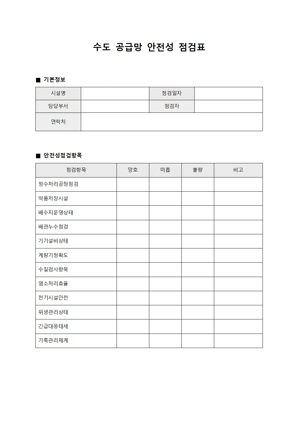 수도 공급망 안전성 점검표