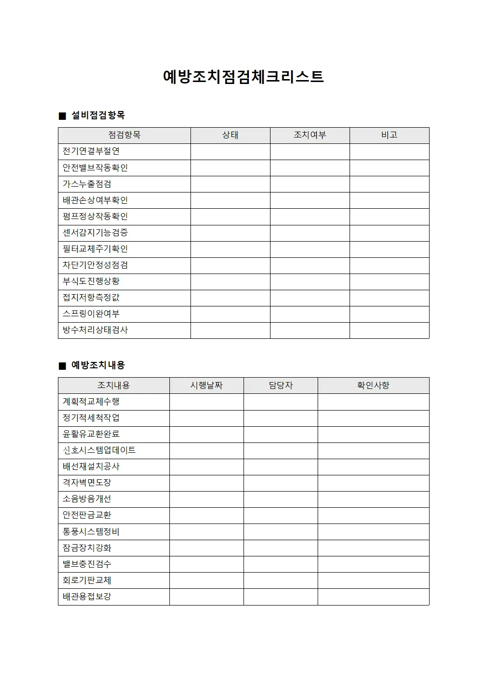 예방조치점검체크리스트