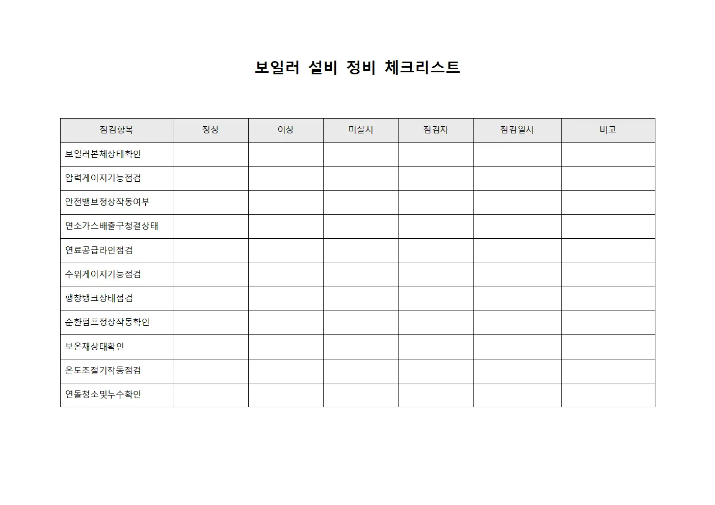 보일러 설비 정비 체크리스트