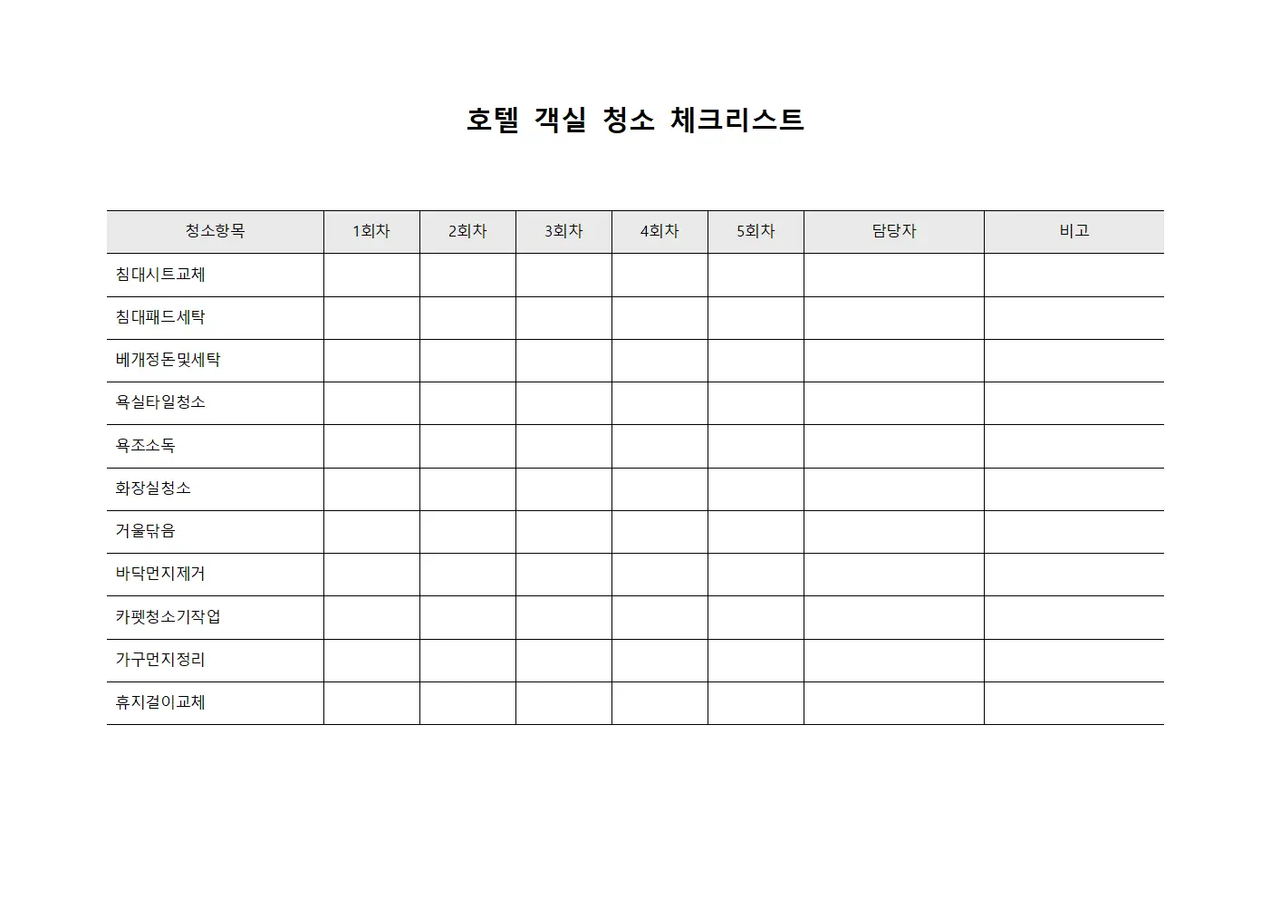 호텔 객실 청소 체크리스트